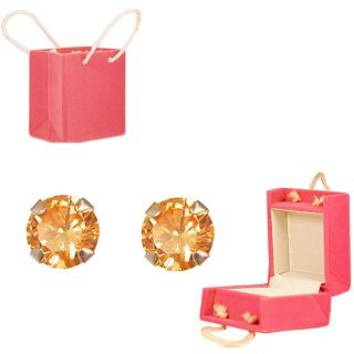 14k White Gold Champagne Cubic Zirconia Earrings in Pink Handbag Box