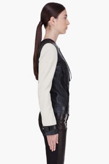Denis Gagnon Wool Sleeve Leather Bomber Jacket for women