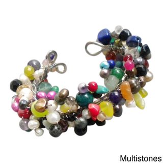Dazzling Multi gemstone and Pearl Organic Cuff (5 13 mm) (Thailand