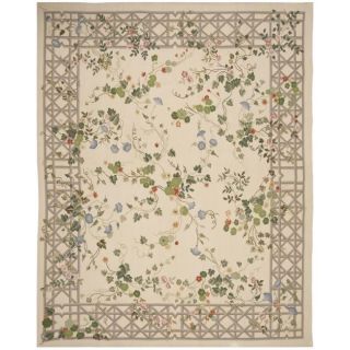 Hand knotted French Aubusson Weave Ivory Wool Rug (8 x 10