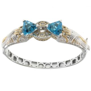 Michael Valitutti Two tone Blue Topaz and White Sapphire Hinged Bangle