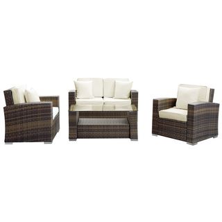 Carmel Outdoor Brown with White Pillows Rattan 5 piece Set
