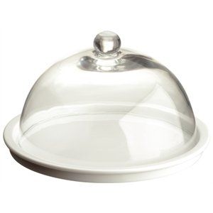 White Porcelain Plate with Glass Cover Cheese Dome