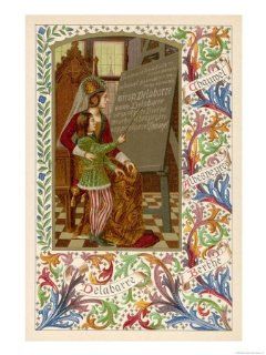 Medieval Youth Reads from a Blackboard the Virtues of