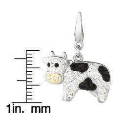 Sterling Silver Clear and Black Crystal Cow Charm