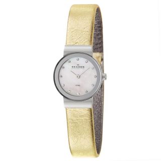 Skagen Womens Classic Stainless Steel and Black Leather Crystals