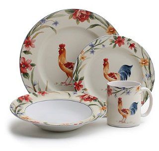 222 Fifth Spring Rooster 16 Piece Dinnerware Set, Service