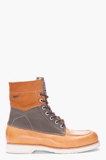 G Star Tan Leather District Carabiner Boots for men