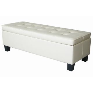 Off White Leather Tufted Storage Bench Ottoman