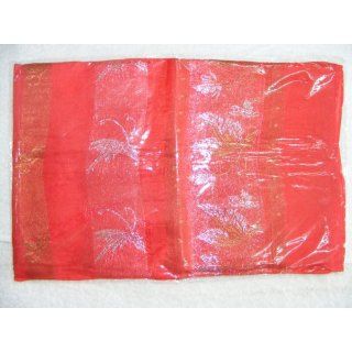 Womens 100% Thai Silk Scarf  Red with Ornate Silver/Gold