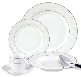 Lorenzo 20 piece Porcelain Silver/ White Dinnerware Set