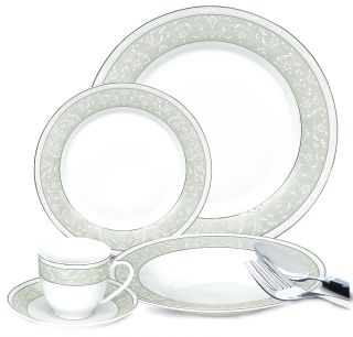 Lorenzo 20 piece Porcelain Pearl and Silver Dinnerware Set
