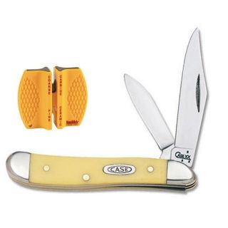 Case Cutlery Yellow Synthetic Peanut Knife and Sharpener