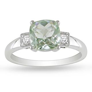 Miadora 10k White Gold Green Amethyst and Diamond Ring