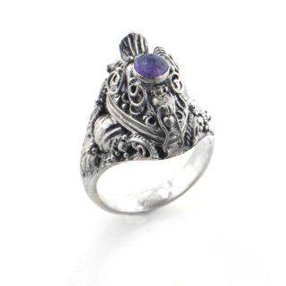 Gothic Dragon and Amethyst Poison Box Sterling Silver Ring