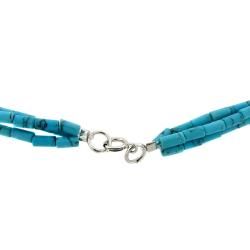 Sterling Silver Synthetic Turquoise Hammered Disk Necklace