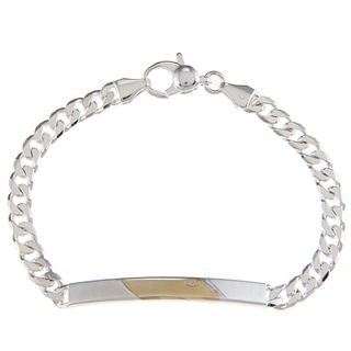 Sterling Silver and 18k Gold 5 mm Diagonal Section ID Link Bracelet