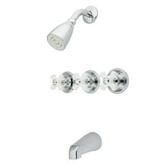 Kingston Brass KB238PX Tub and Shower Faucet with 3 Porcelain Cross
