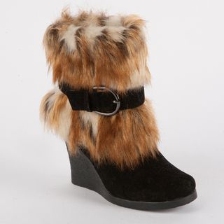 Muk Luks Andrea Belted Faux Fur Wedge Boot
