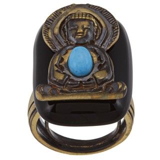 Cam & Zooey Goldplated Simulated Onyx and Turquoise Buddha Ring