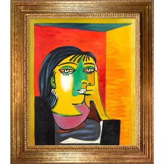 Picasso Painting Dora Maar w/ Vienna Gold Leaf Finish Wood Frame Hand