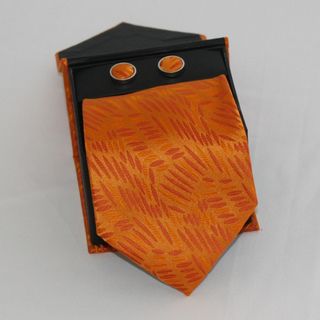 Ferrecci Mens 3 piece Orange Grain Necktie Set
