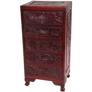 Carved Five Drawer Cherry Finish Chest (China)