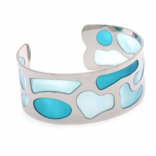 NEXTE Jewelry Silvertone and Blue Mosaic Designed Cuff Bracelet