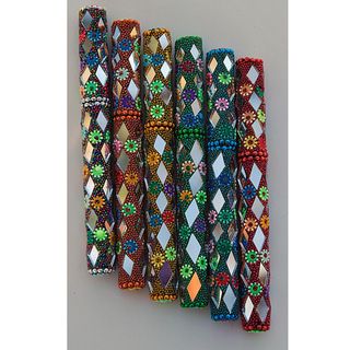 Set of 6 Mirrored and Beaded Ink Writing Pens (India)