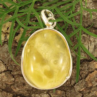 Sterling Silver Milky Baltic Amber Pendant (Lithuania)