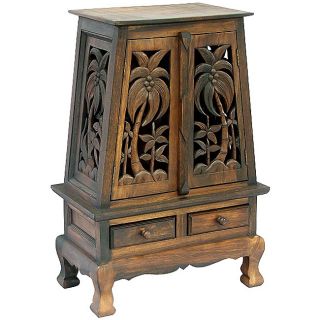Hand carved Palm Trees Storage Cabinet/ End Table