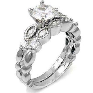 Bold and Beautiful Design Silver Wedding Ring Set, Round