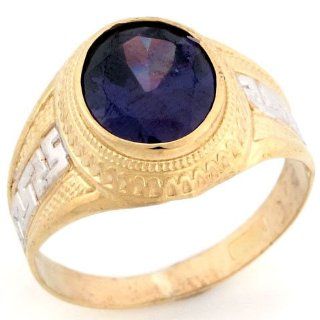 10k Two Tone Solid Gold Oval Synthetic Amethyst February