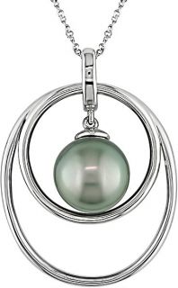 14k Gold Double Oval Tahitian Pearl Circle Necklace