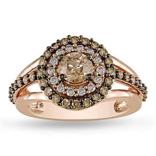 14k Pink Gold 1ct TDW Brown and White Diamond Circle Ring (H I, I1 I2