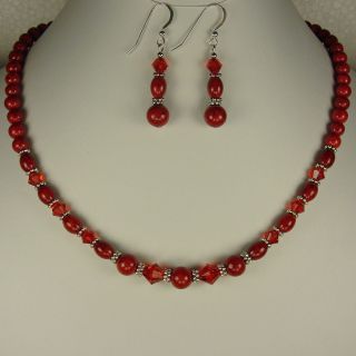 Jewelry by Dawn Red Riverstone With Crystal Necklace And Earring Set