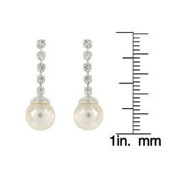 Roman Silvertone Faux Pearl and Crystal Dangle Earrings