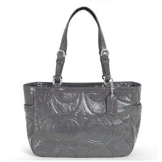 Signature Stitch Patent Leather Tote Bag 18326 Dark Grey Shoes