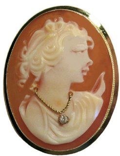 Goddess Diana, Cameo Pin Pendant Master Carved, 14k Gold