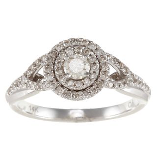 14k White Gold 1/2ct TDW White Diamond Double Halo Engagement Ring