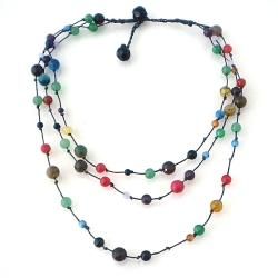 MultiStone Triple Layer Floating Bubble Cotton Rope Necklace (Thailand