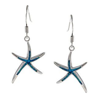 La Preciosa Sterling Silver Created Blue Opal Starfish Earrings