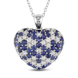 Sterling Silver Blue and White Sapphire Heart Necklace