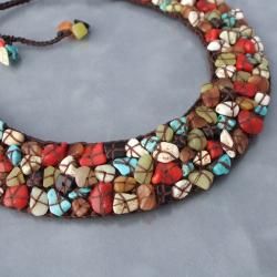 Handmade Mosaic Gemstone Collar Bib Necklace (Thailand)