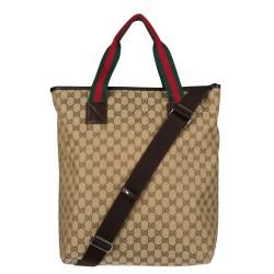 Gucci Web Detailed Canvas Tote Bag