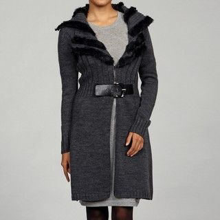 RXB Womens Charcoal Fur Trim Buckle Sweater