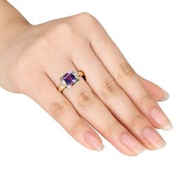 Miadora 10k Yellow Gold Square Amethyst and Diamond Accent Ring