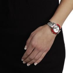 Geneva Womens Platinum Rhinestone accented Round Face Cuff Watch