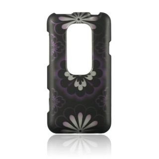 Luxmo Black Hawaiian Flower Rubber Coated Case for HTC EVO 3D