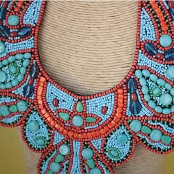 Handcrafted Red/ Turquoise Blissful Melody Bib Necklace (India
